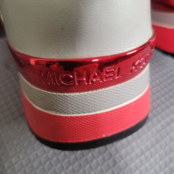 Michael Kors Womens Size 7M Sneakers Allie Perforated Leather Lace-up Gray Red - Picture 10 of 12
